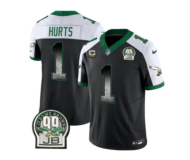 Men's Philadelphia Eagles #1 Jalen Hurts Black/White 2023 F.U.S.E. With 3-star C Patch Throwback Vapor Untouchable Limited Football Stitched Jersey